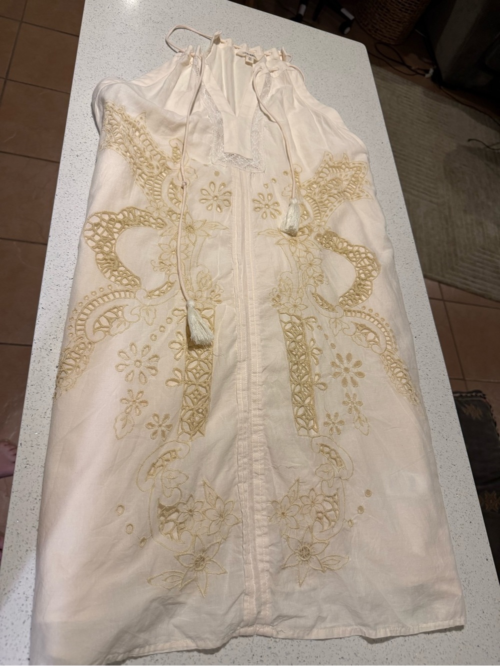 Lucky Brand Cream Embroidered Halter Dress
